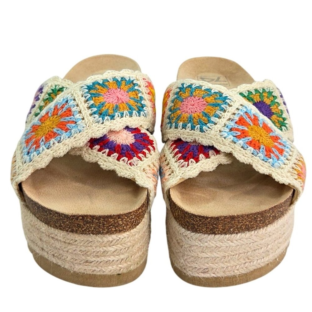 Dirty Laundry Plays Floral Crochet Platform Cork Wedge Espadrilles 7.5 Womens - Picture 2 of 9